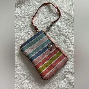 #: Coach Vintage Heritage Stripe Wristlet - Multicolor Pastel & Coral